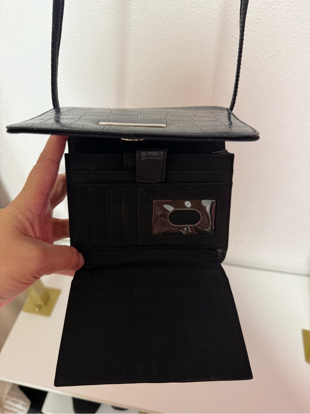 Nine West Black Croc-Embossed Crossbody Bag - Picture 3 of 3